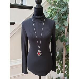 Madewell Top Blouse Women's Small Black Ribbed Long Sleeve Turtle Neck Pullover